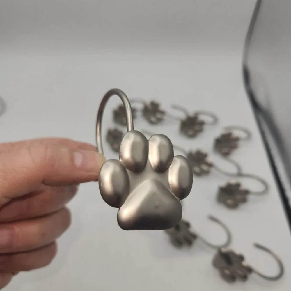 Paw Print Shower Hooks Brushed Nickle Set of 12
